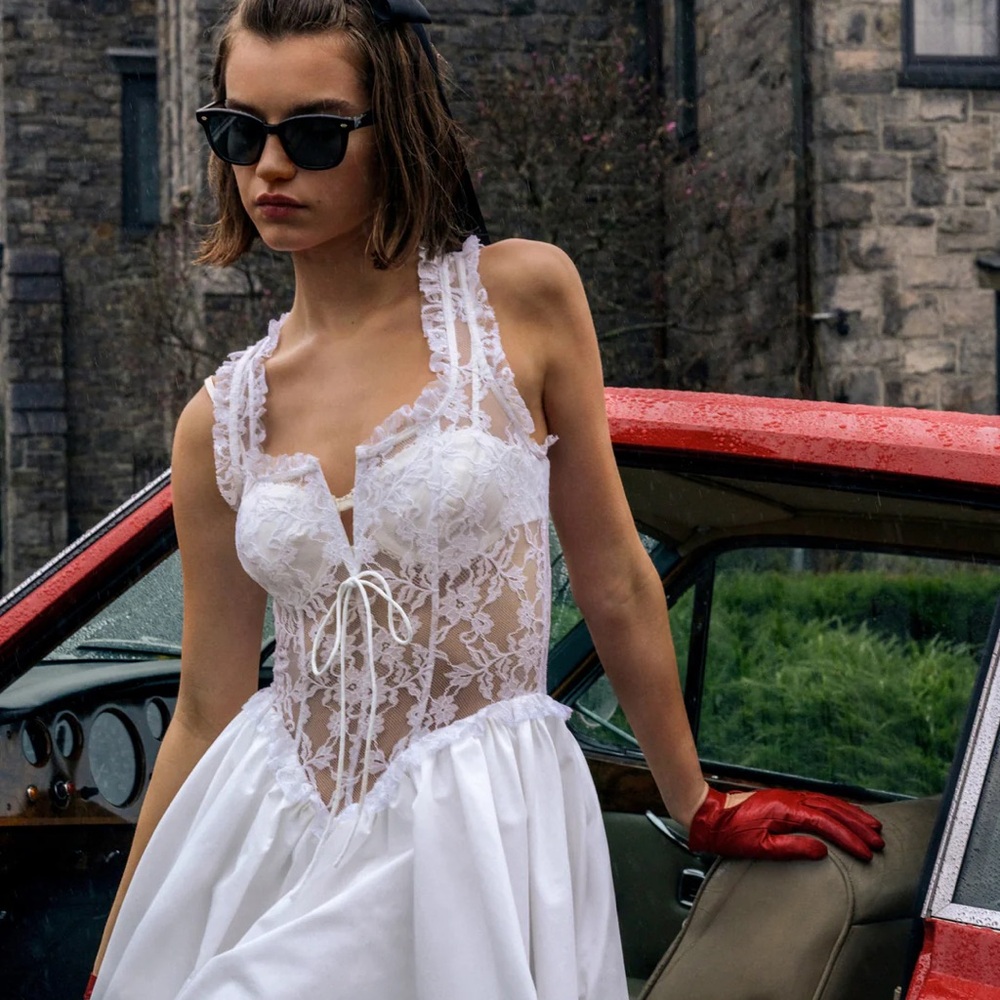Never Worn with Tags Non-Smoking: For Love & Lemons Camdyn White Mini Dress - Picture 8 of 8